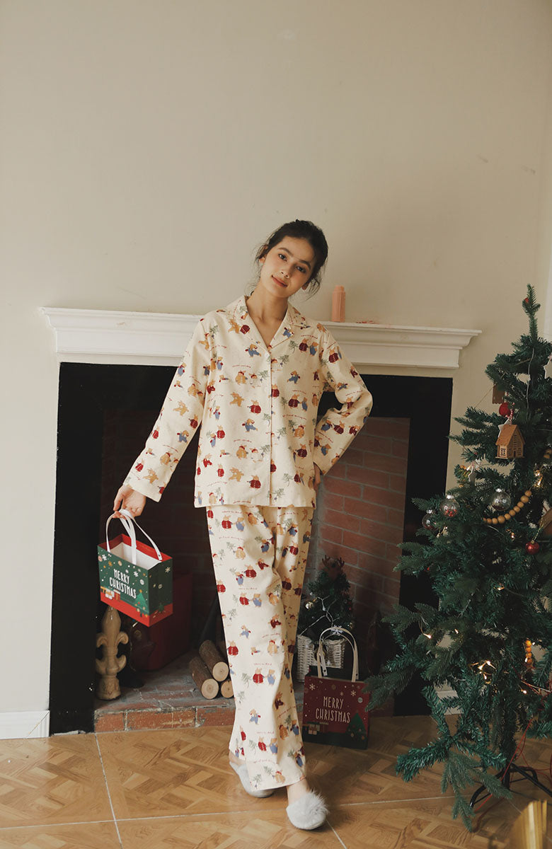 Cotton  Rabbit Print Full Length Pajama Set