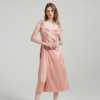 Pure Silk Strap Split Hem Midi Long Dress