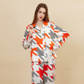 Houndstooth Print Contrast Color Silk Pajama Set