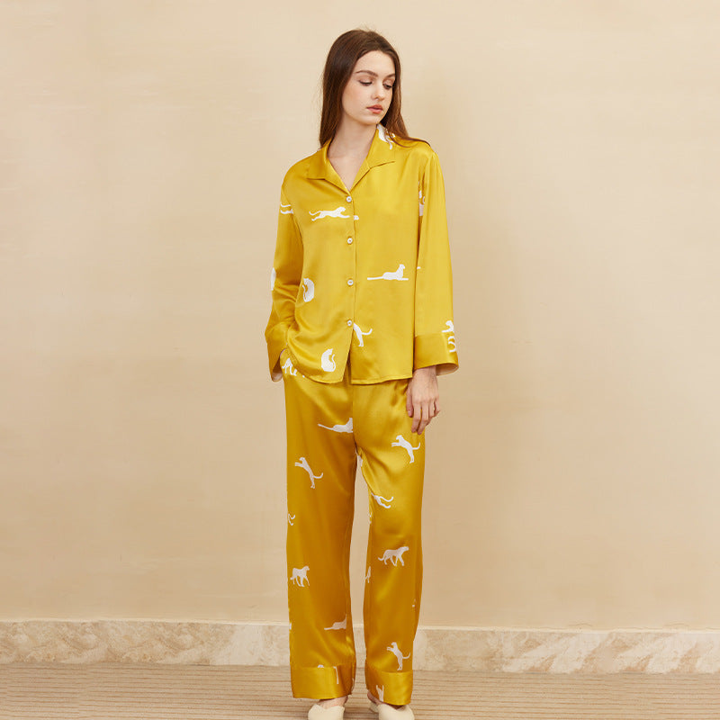 Silk Leopard Print Long Sleeve Pajama Set