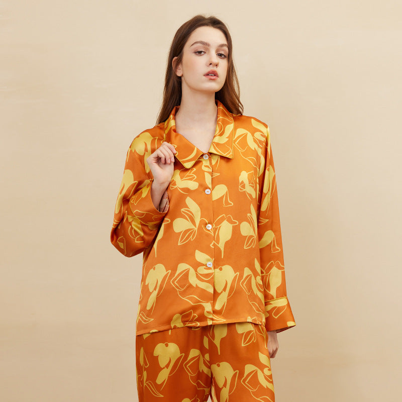 Floral Printed Silk Pajama Set