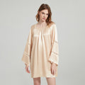 Silk Nightgown with Lace Trimmed Bell Sleeves