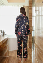 Women's Silk Classic Floral Printed Full Length Pajama Set
