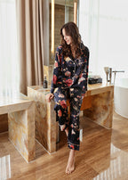 Women's Silk Classic Floral Printed Full Length Pajama Set