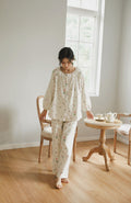 Cotton Tulip Print Lace Trim Full Length Pajama Set