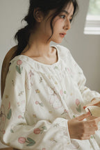 Cotton Tulip Print Full-Length Nightgown