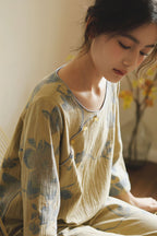 Cotton Oriental Classical Style Orchid Print Pajama Set
