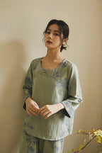 Cotton Oriental Classical Style Orchid Print Pajama Set