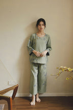 Cotton Oriental Classical Style Orchid Print Pajama Set