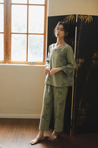 Cotton Oriental Classical Style Orchid Print Pajama Set