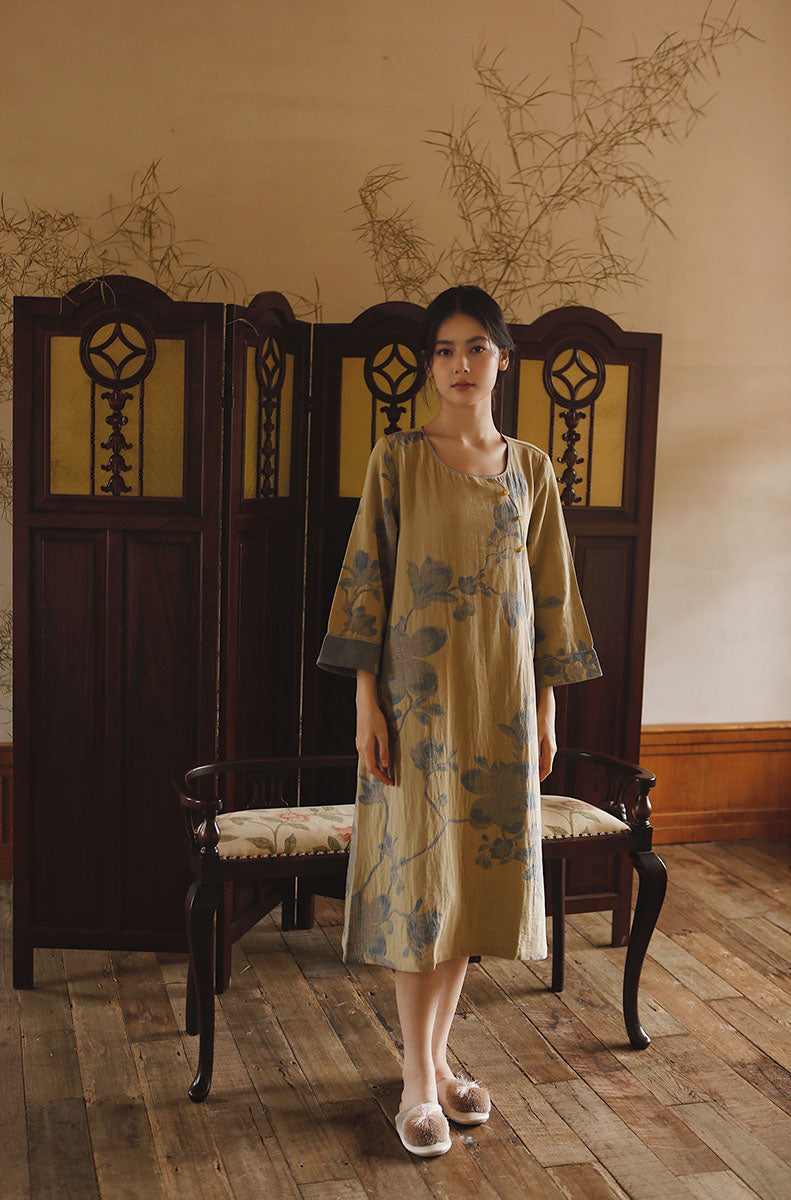 Cotton Oriental Classical Style Jacquard Nightgown