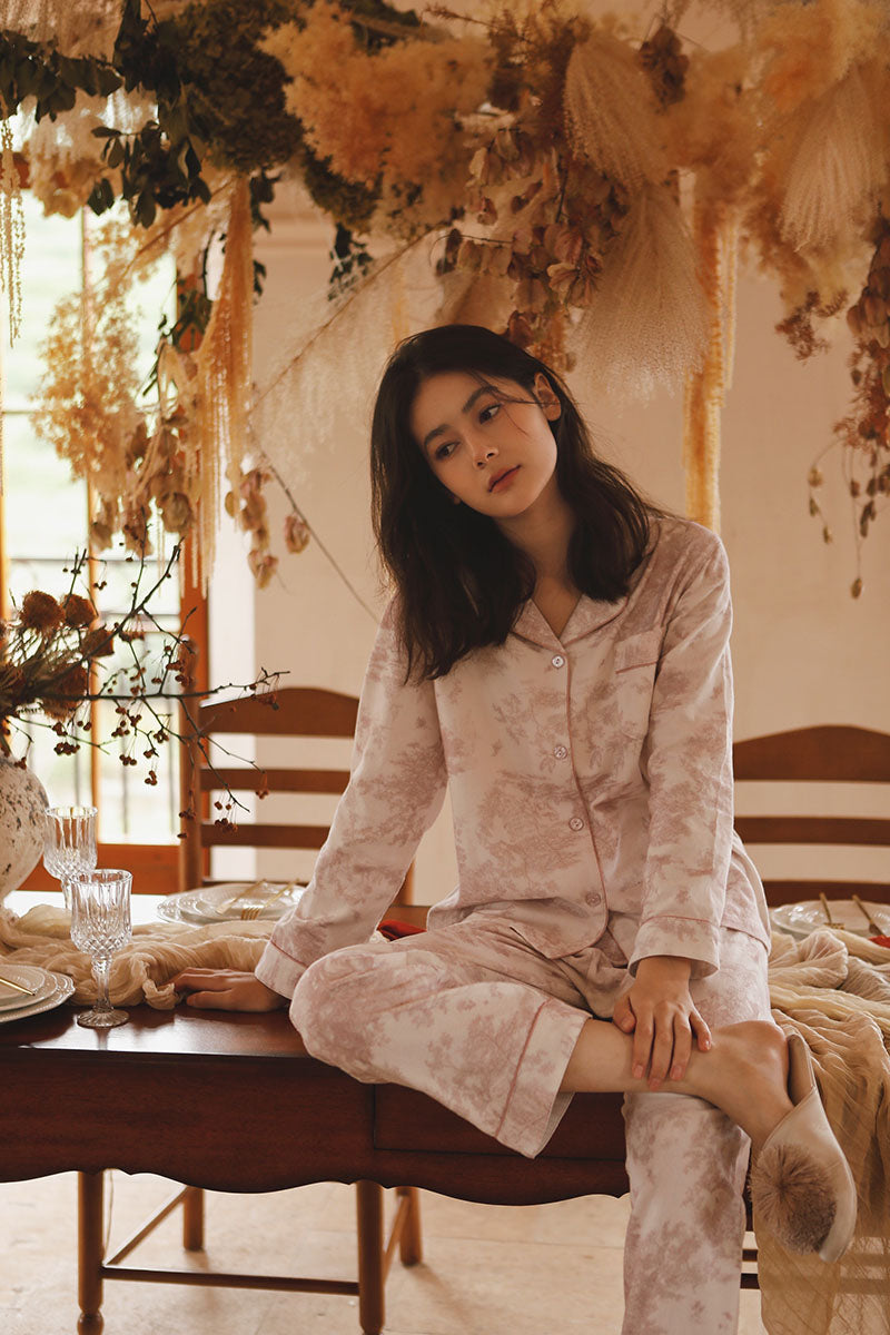 Cotton Plant Print Full Length Pajama Set