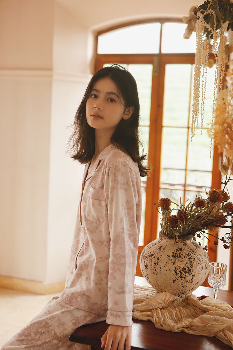 Cotton Plant Print Full Length Pajama Set