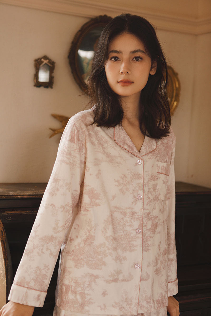 Cotton Plant Print Full Length Pajama Set