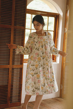 Cotton Floral Print Lace Trim Nightgown