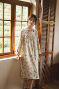 Cotton Floral Print Lace Trim Nightgown