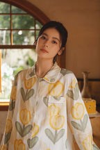 Cotton Tulip Print Full Length Pajama Set