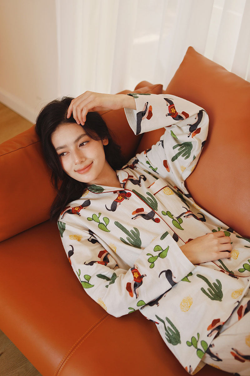 Cotton Cartoon Printed Full Length Pajama Set