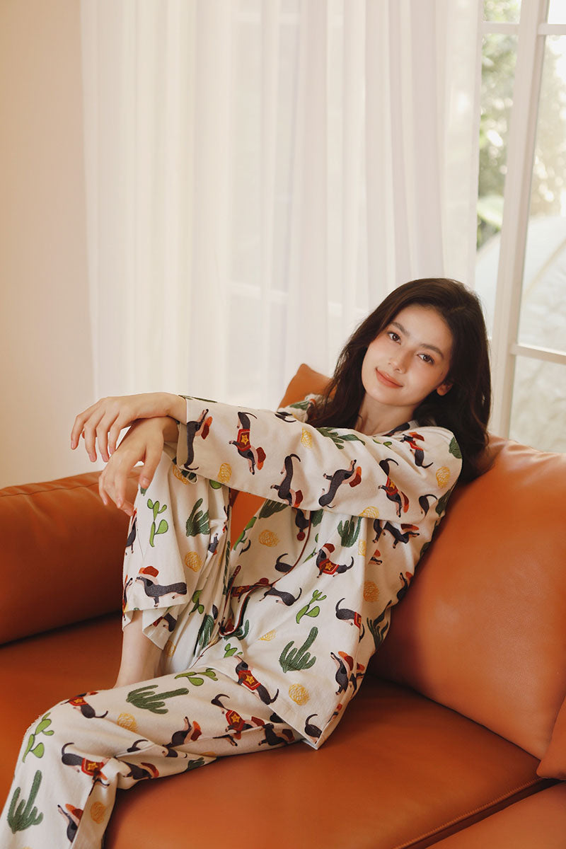 Cotton Cartoon Printed Full Length Pajama Set