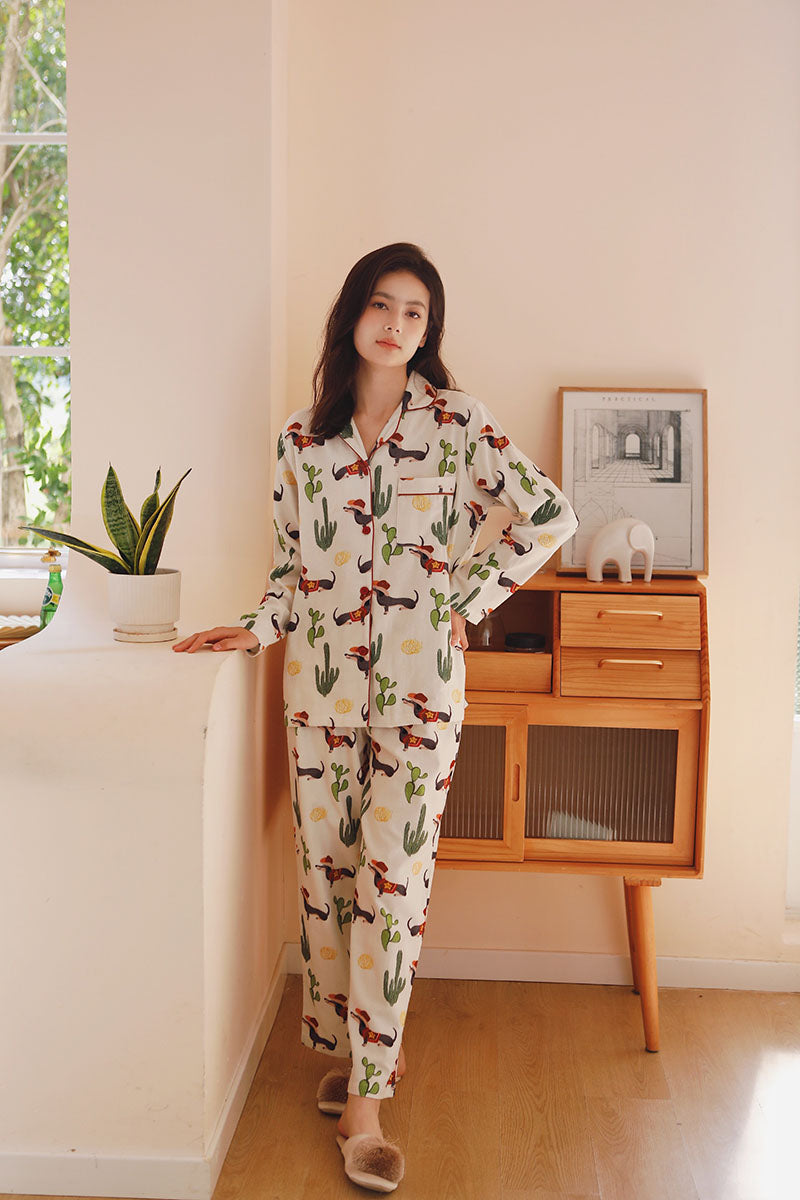 Cotton Cartoon Printed Full Length Pajama Set