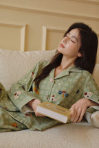 Cotton Classic Plaid Cartoon Print Pajama Set