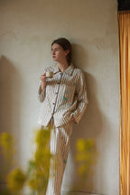 Cotton Cartoon Striped Print Full Length Pajama Set
