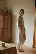 Cotton Cartoon Striped Print Full Length Pajama Set