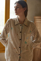 Cotton Cartoon Striped Print Full Length Pajama Set