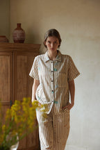 Cotton Cartoon Striped Print Short Sleeve Pajama Set