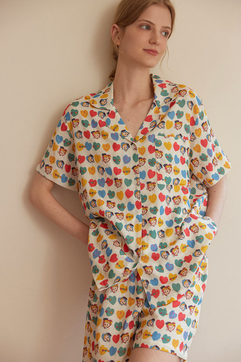 Heart Printed Short Pajama Set