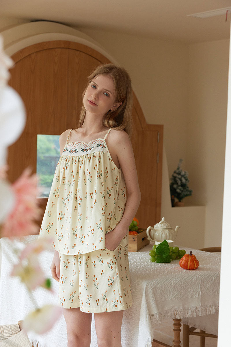 Cotton Classic Plant Print Camisole & Shorts Pajama Set