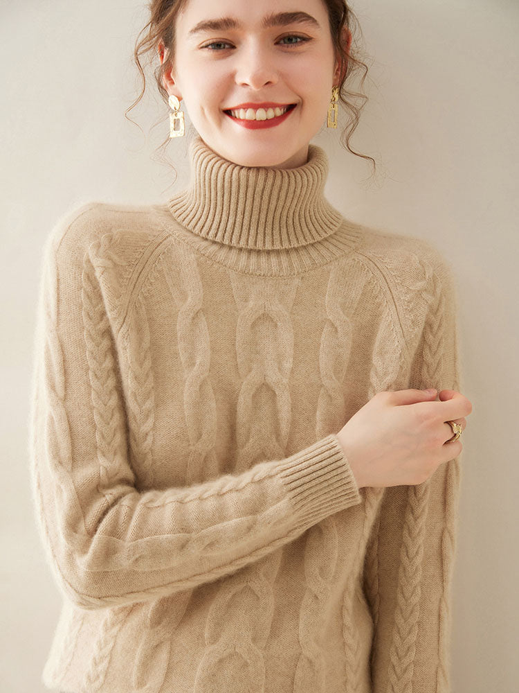 Cable-Knit Cashmere Turtleneck Sweater