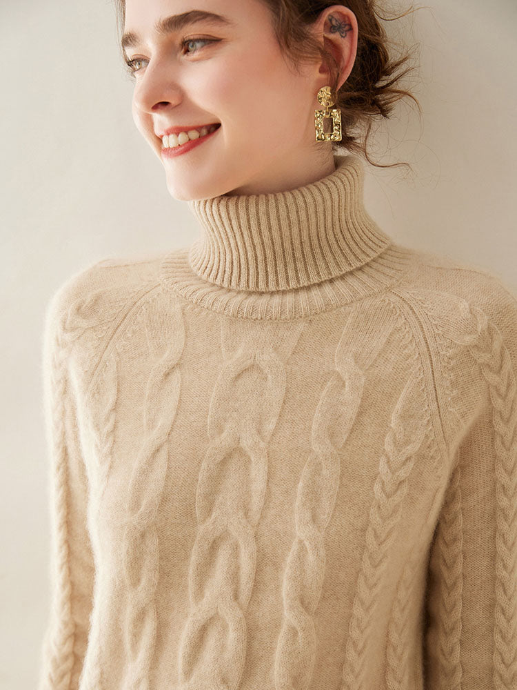 Cable-Knit Cashmere Turtleneck Sweater