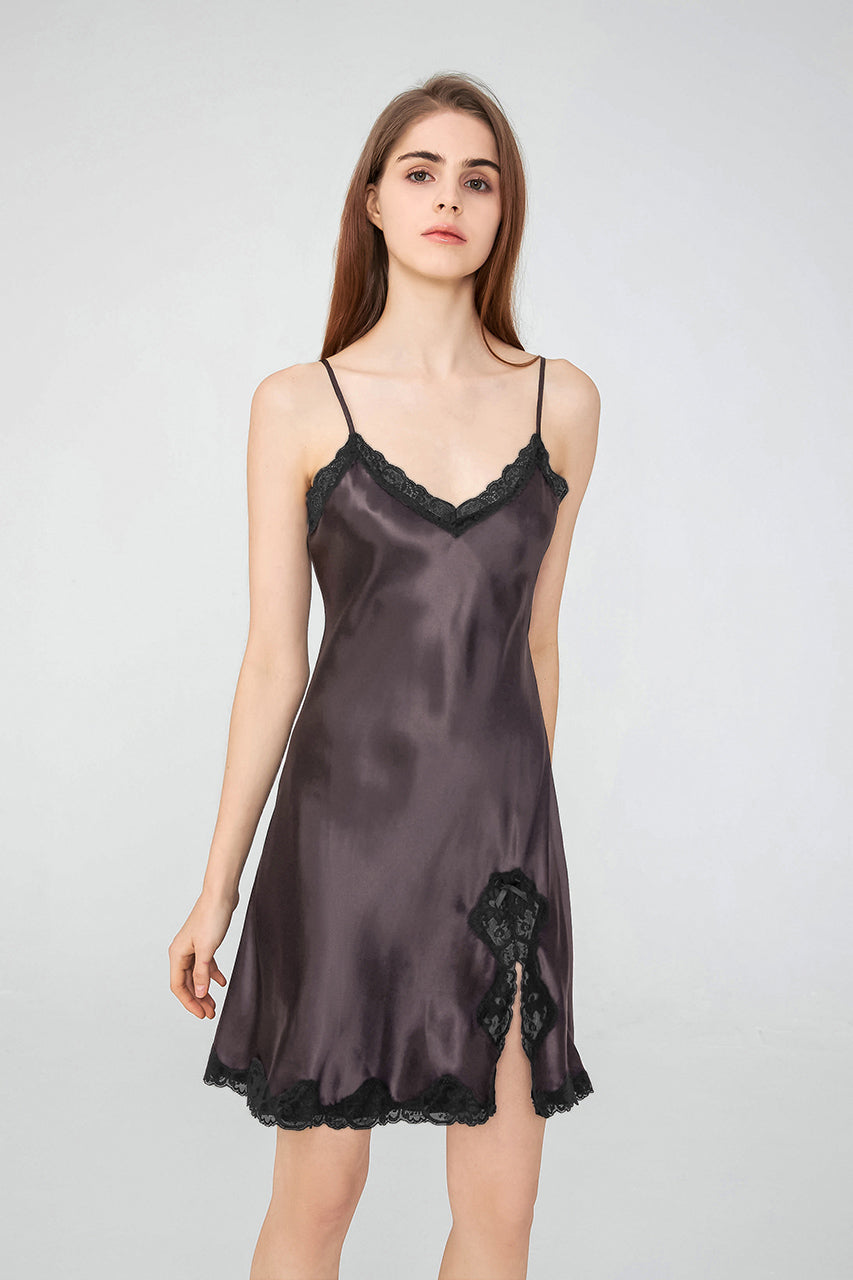 Lace split silk nightdress