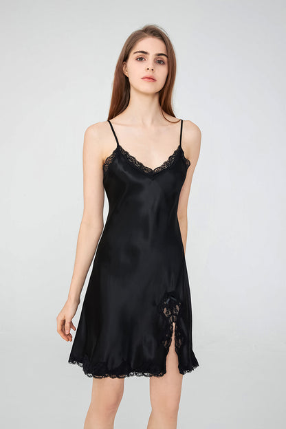 Lace split silk nightdress