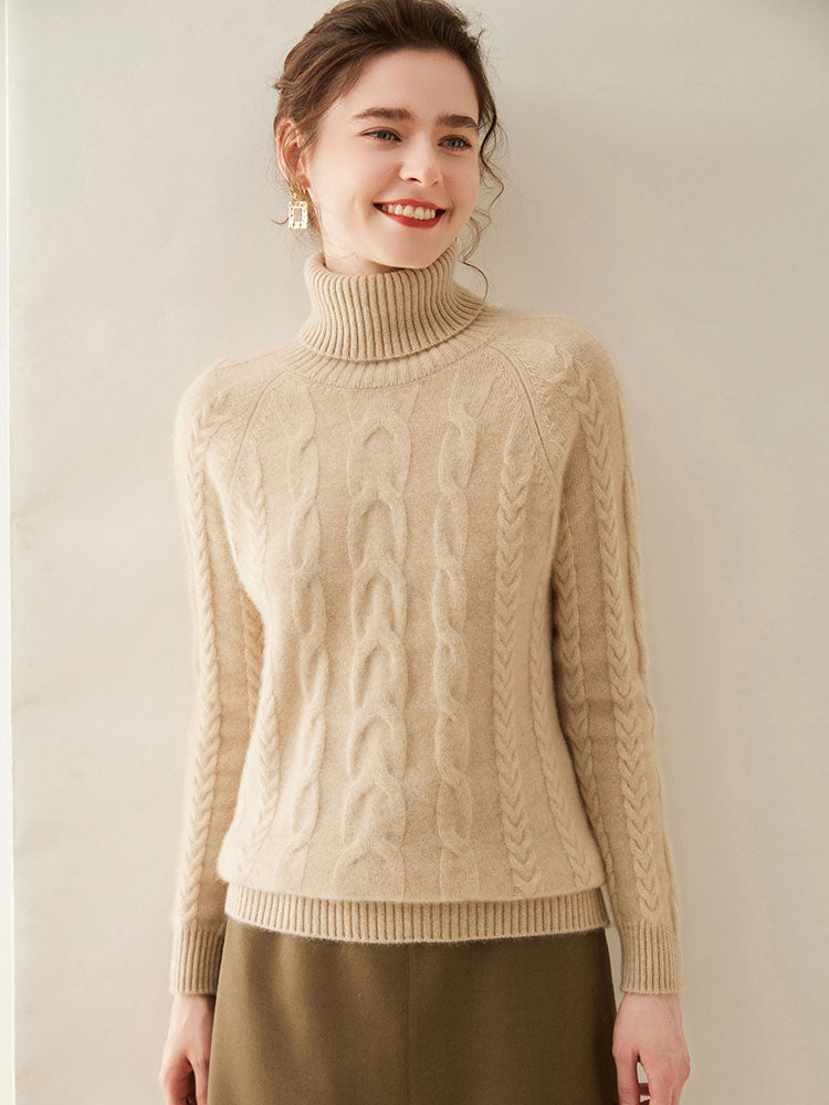 Cable-Knit Cashmere Turtleneck Sweater