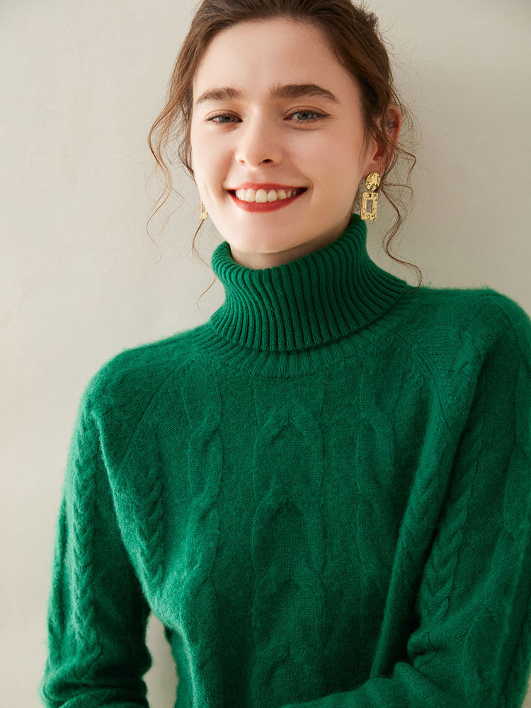 Cable-Knit Cashmere Turtleneck Sweater