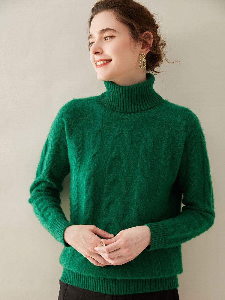 Cable-Knit Cashmere Turtleneck Sweater