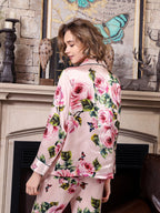 Rose Printed Silk 2Pcs Pajamas Set