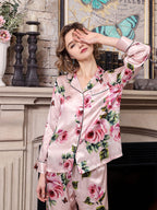 Rose Printed Silk 2Pcs Pajamas Set