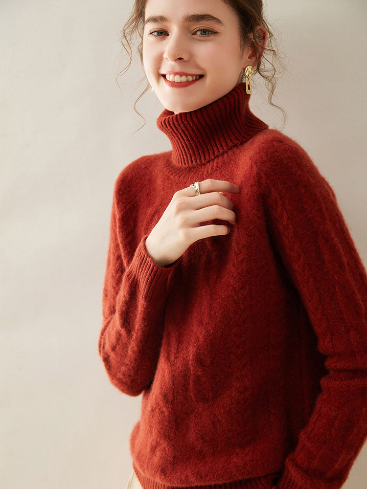 Cable-Knit Cashmere Turtleneck Sweater