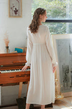Lace Trimmed V-neck Long Nightgown