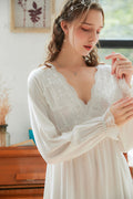 Lace Trimmed V-neck Long Nightgown