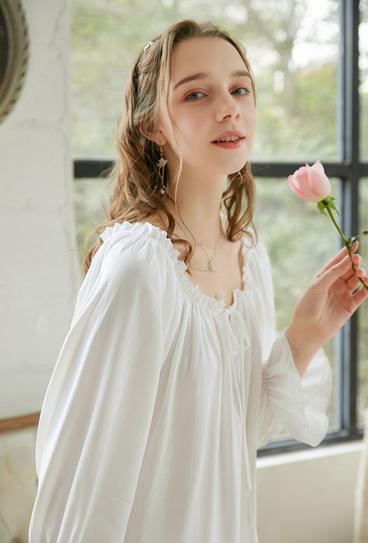 Flared sleeves Long Cotton Nightgown