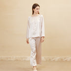 Round Neck Drawstring Top & Pants Silk Pajama Set