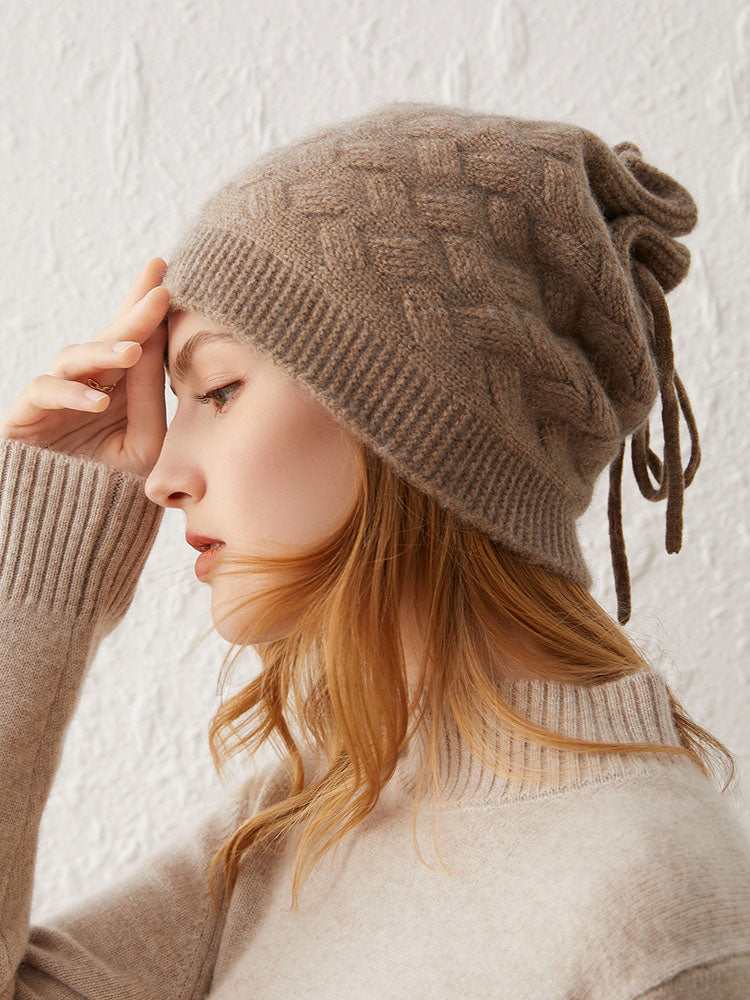 Versatile Cable-Knit Drawstring Beanie