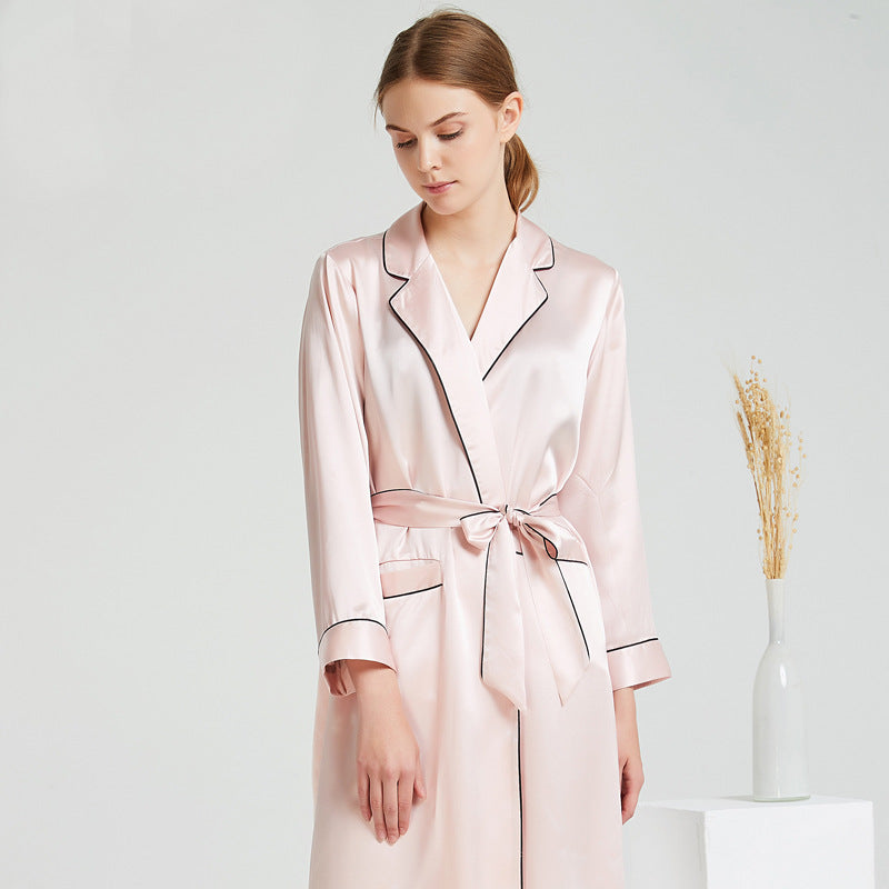 Pink Silk Robe with Black Trimmed Details