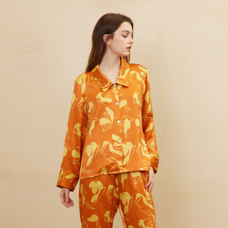 Floral Printed Silk Pajama Set