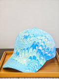 Hand Made Water Marble Cap - Blue feather