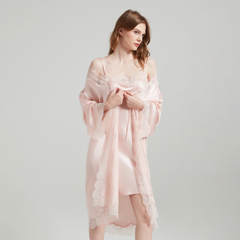 Delicate Lace Trimmed Nightgown&Robe 2Pcs Set